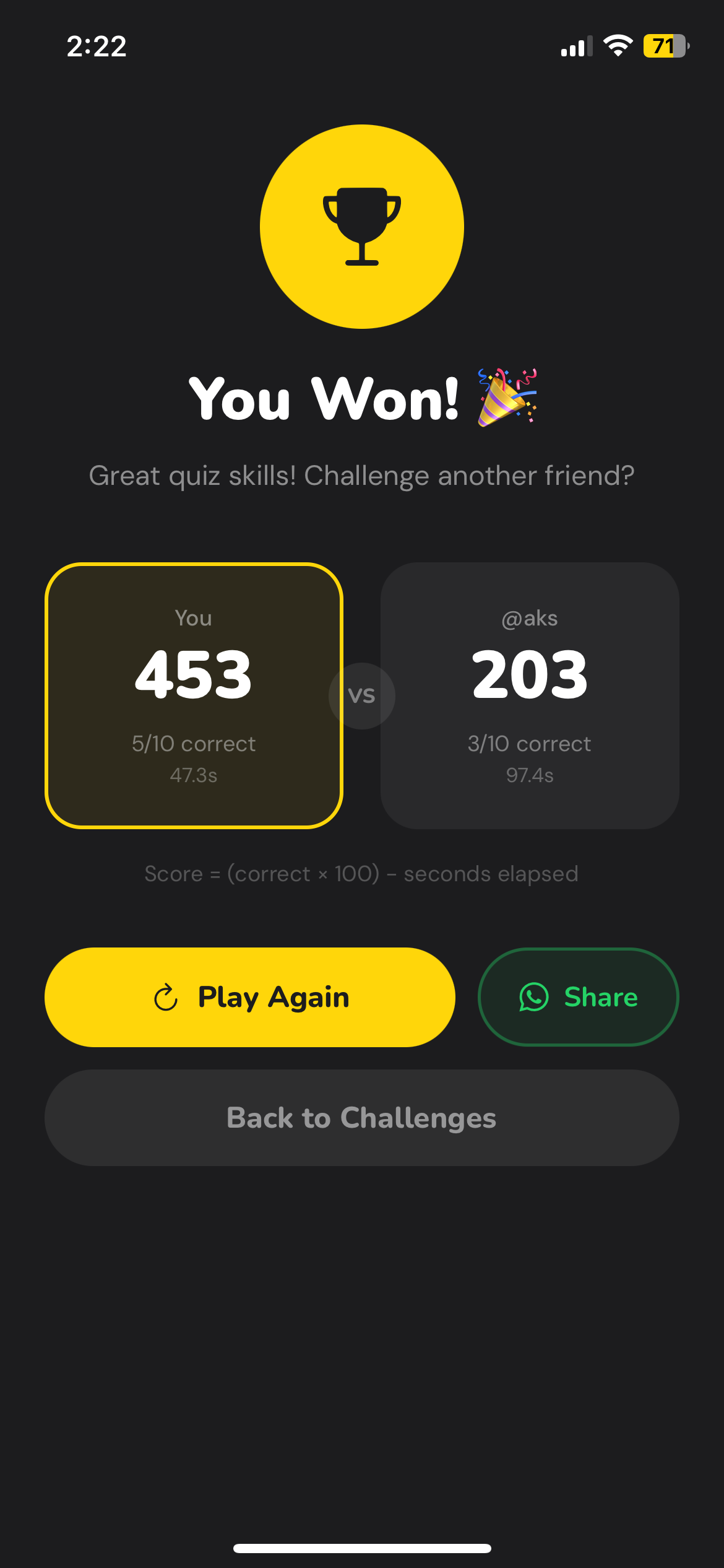 Challenge result